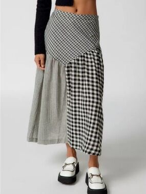 Urban Outfitters Black & White Patchwork Check Maxi Skirt